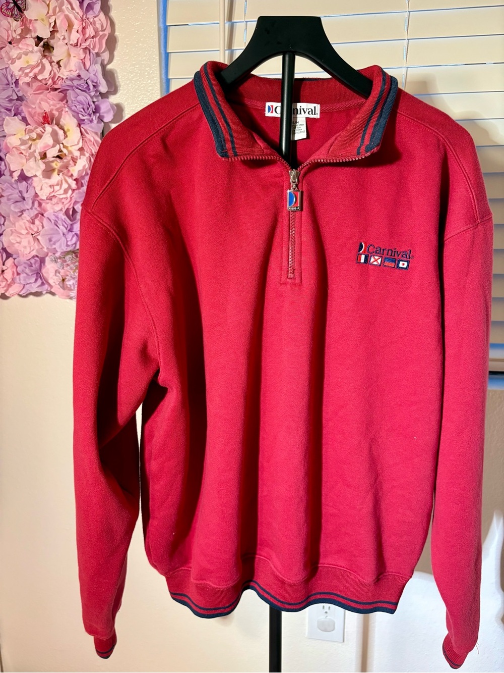 Vintage Carnival Cruise Lines Red Quarter Zip Sweatshirt S/M Nautical